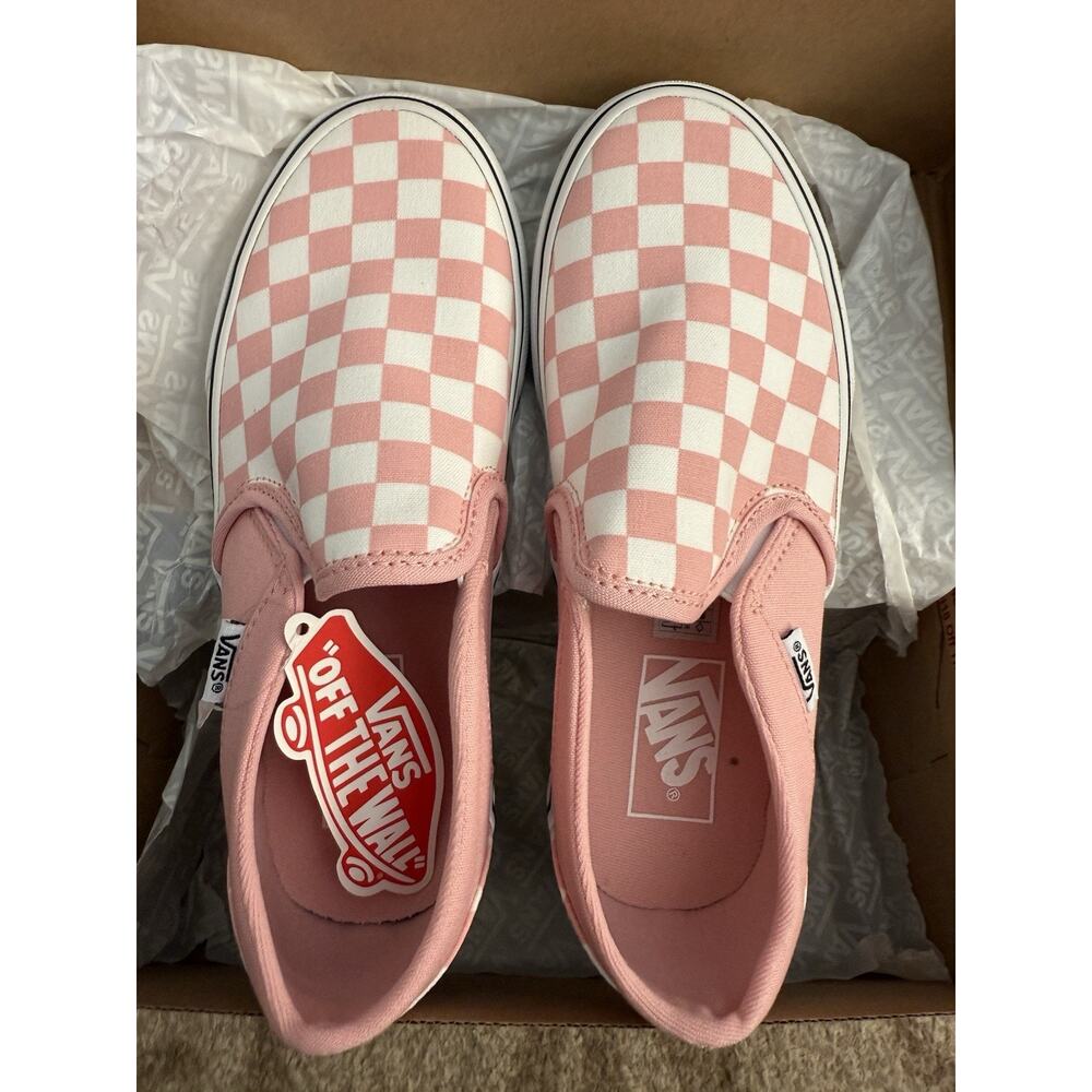 Vans Asher Pink White Checker Board Women's Casual Slip On Sneakers Shoes Size 6 - Picture 5 of 8